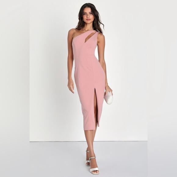 NWT Lulu's Cocktail Club Dress Mauve One Shoulder Midi Party Cocktail Size XS - Picture 1 of 15